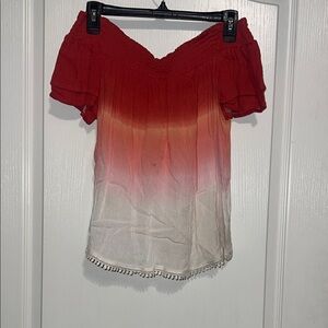 Xhilaration Red to Cream Ombre Off-Shoulder Tunic